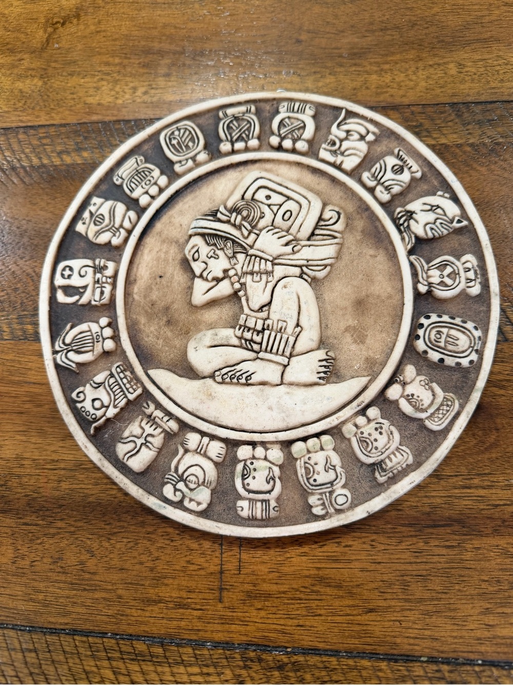 Mayan-Inspired Calendar Wall Sculpture in Antiqued Ivory